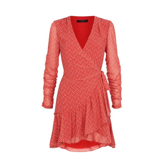 ALLSAINTS Flores Hearts Ruffle Wrap Mini Dress S - Picture 3 of 11